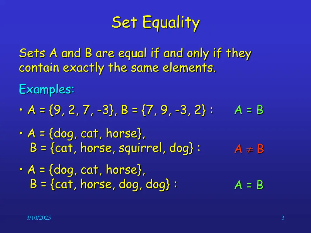 set equality