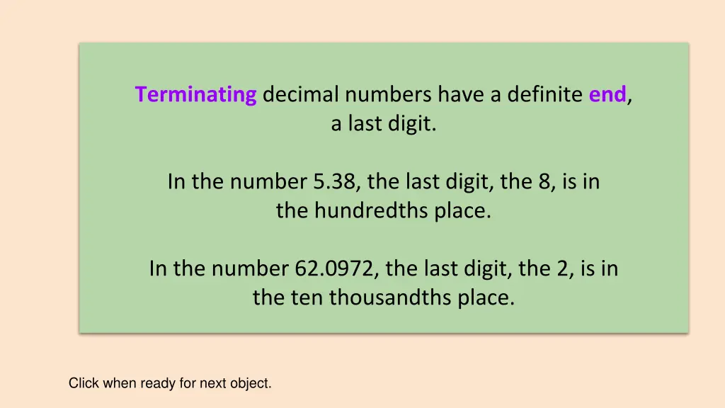 terminating decimal numbers have a definite