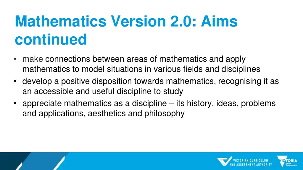 mathematics version 2 0 aims continued