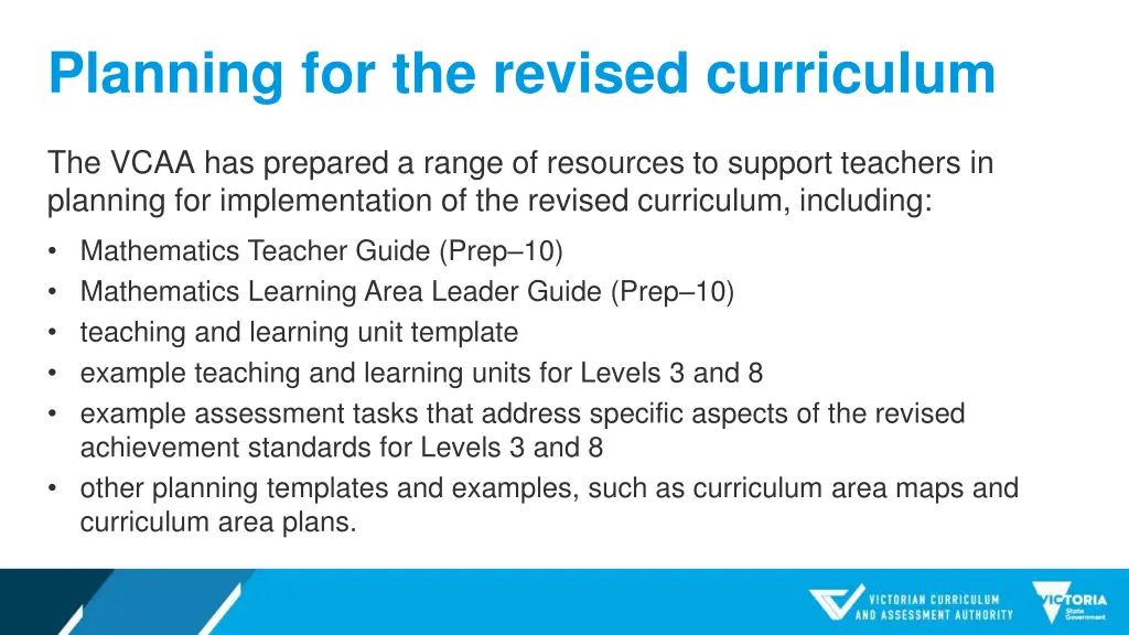 planning for the revised curriculum