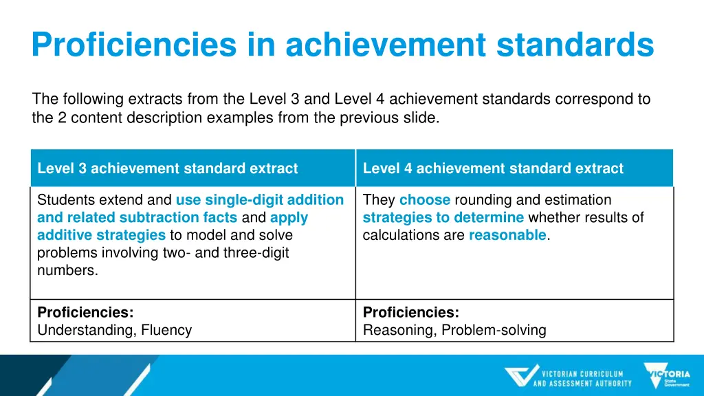 proficiencies in achievement standards