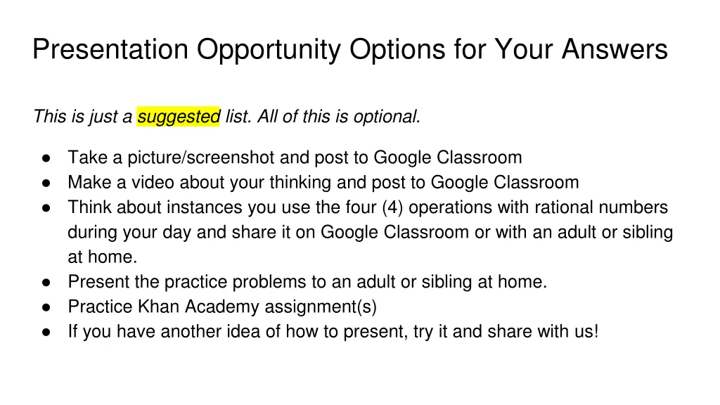presentation opportunity options for your answers