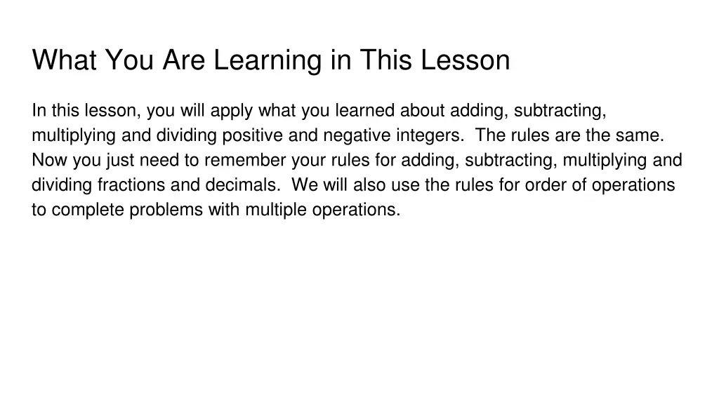 what you are learning in this lesson