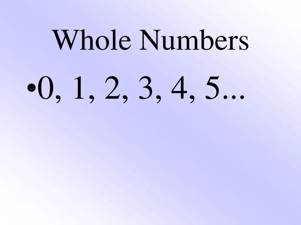 whole numbers 0 1 2 3 4 5