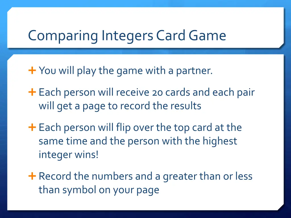 comparing integers card game
