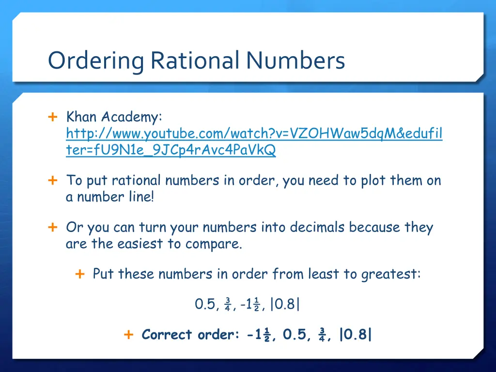 ordering rational numbers