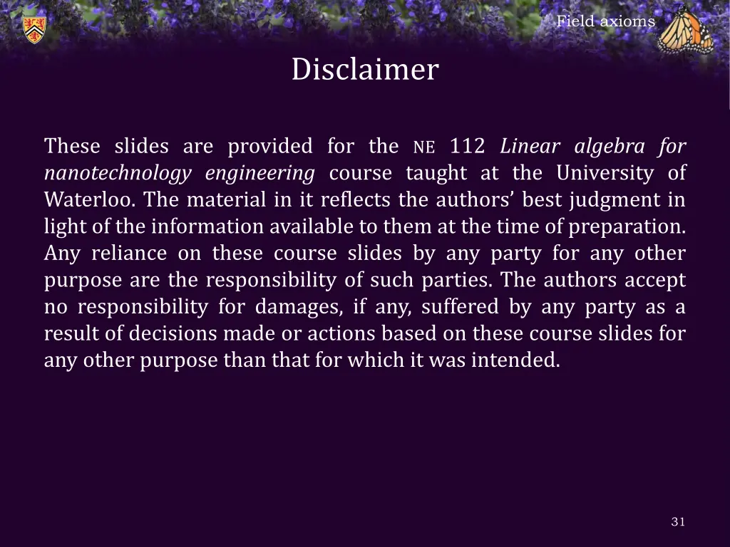 field axioms 29