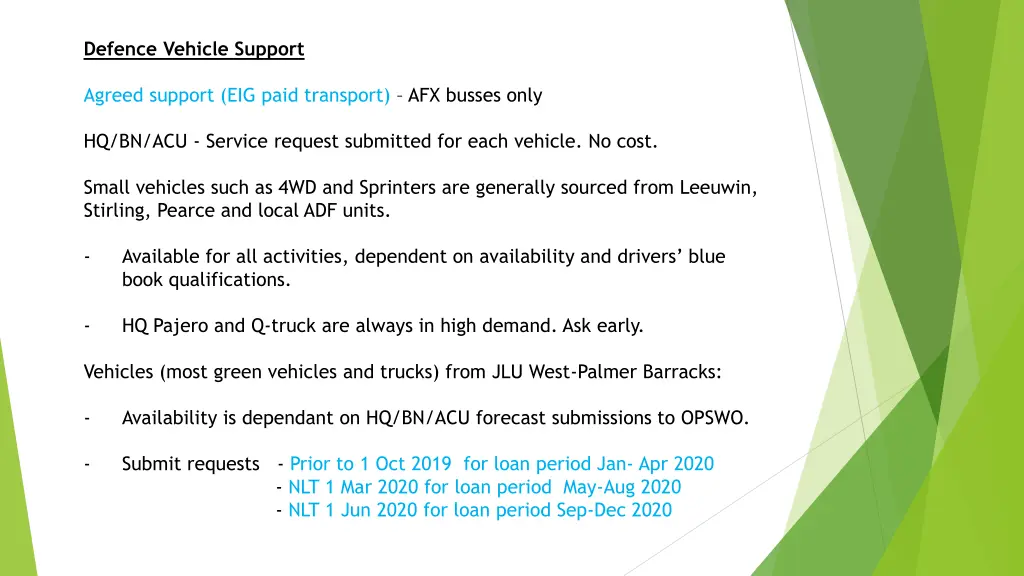 defence vehicle support