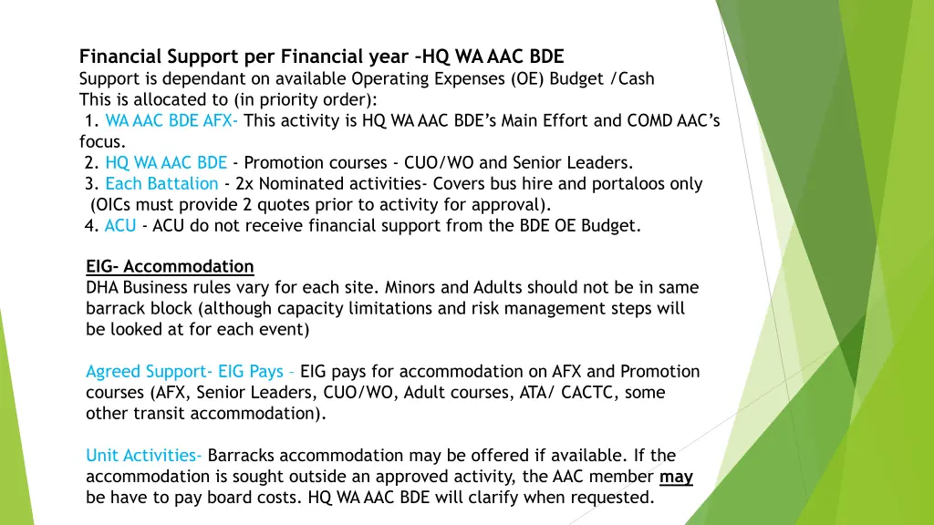 financial support per financial year