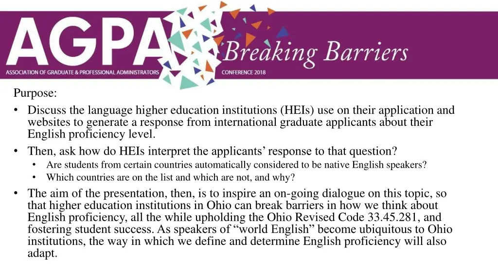 purpose discuss the language higher education