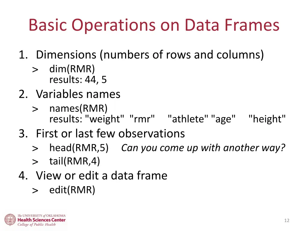 basic operations on data frames