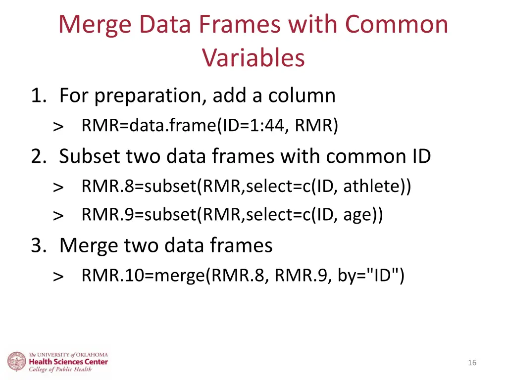merge data frames with common variables