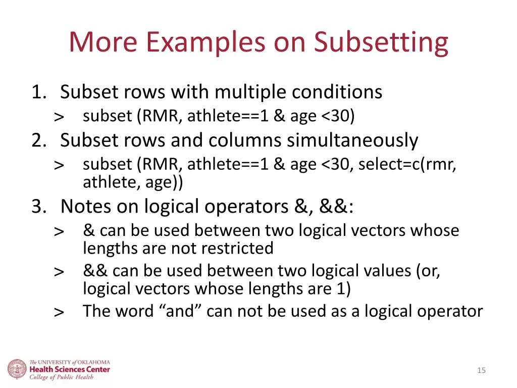 more examples on subsetting