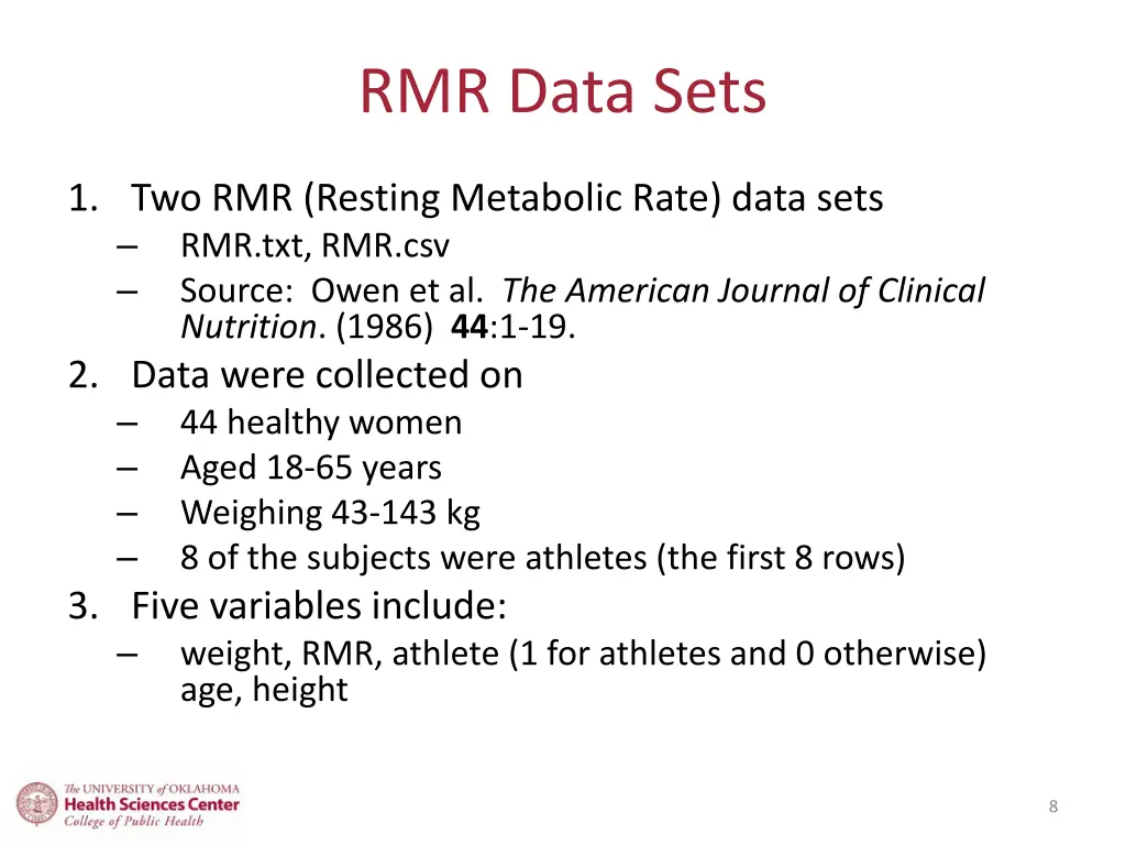 rmr data sets