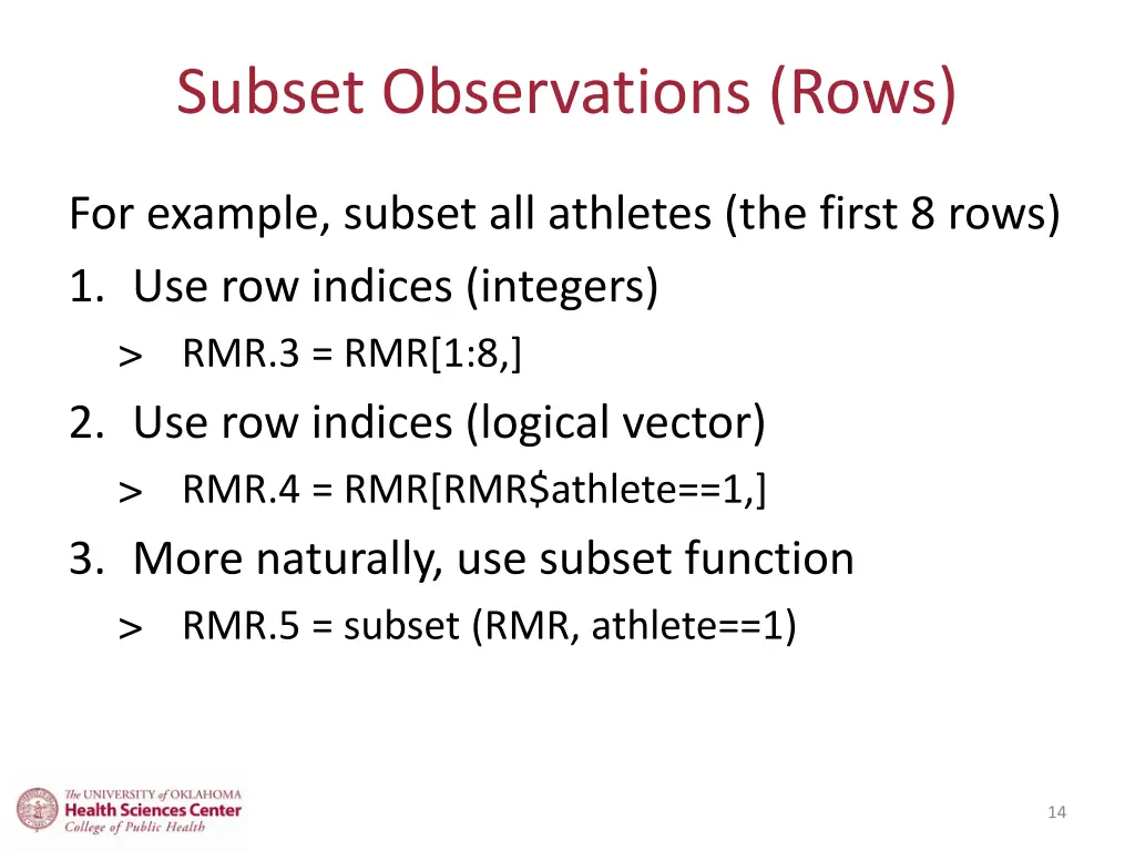 subset observations rows