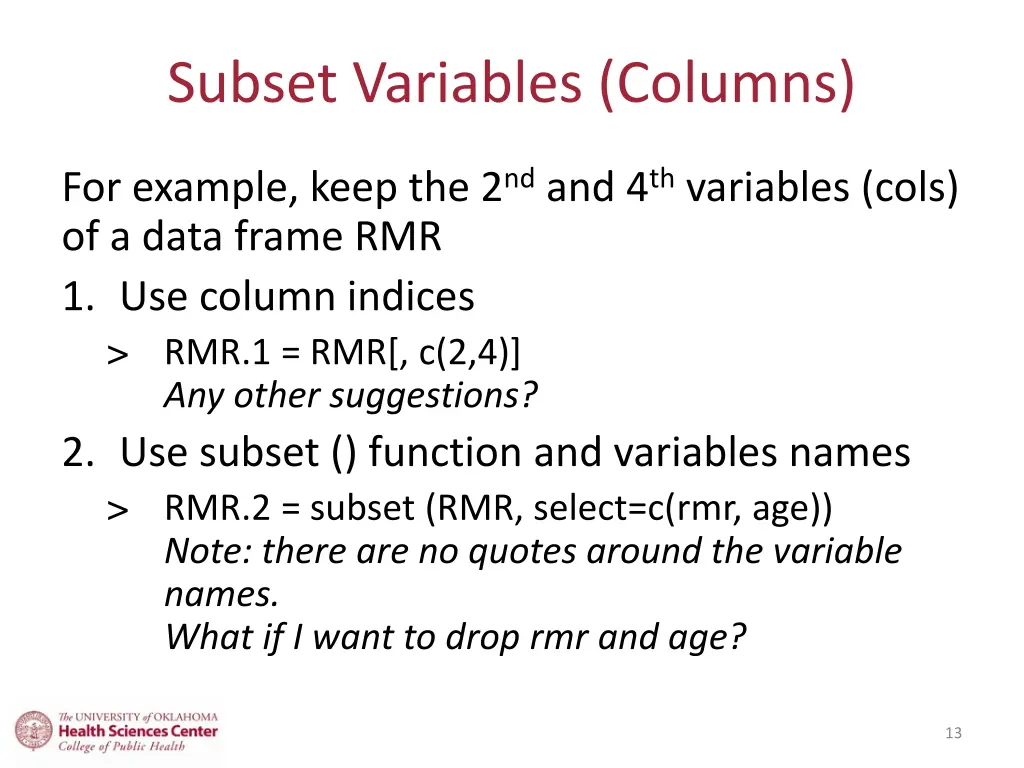 subset variables columns