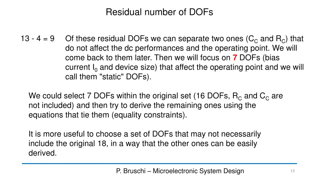 residual number of dofs