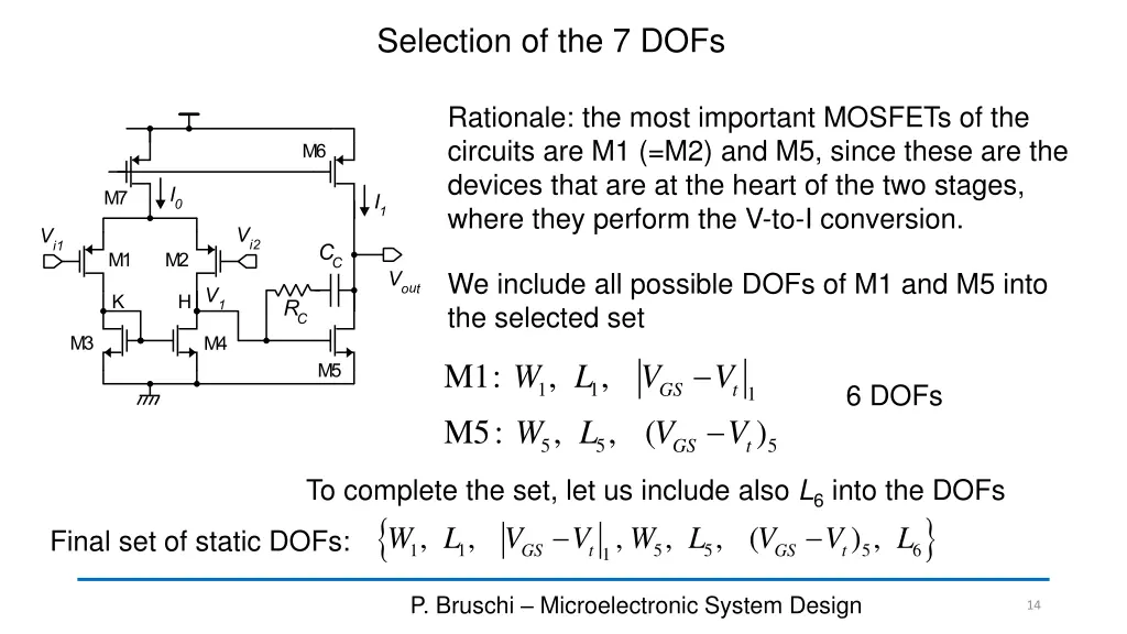 selection of the 7 dofs