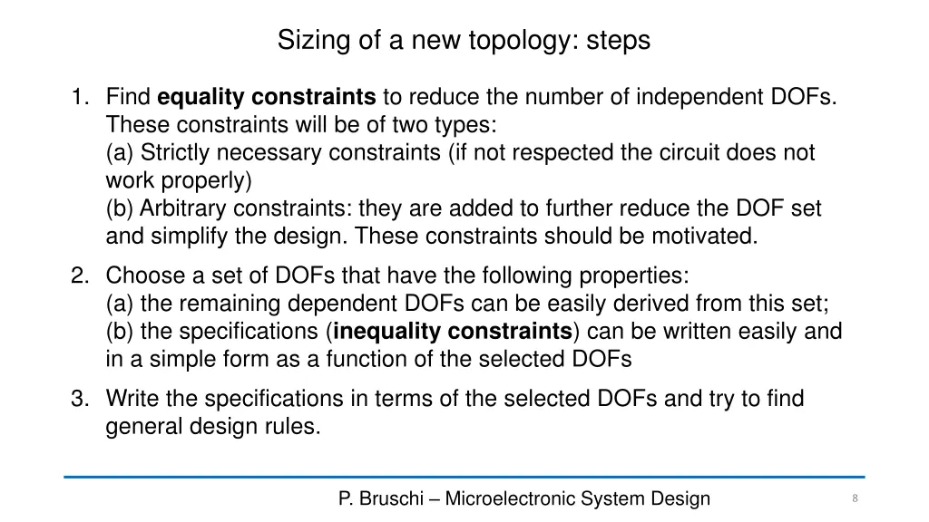 sizing of a new topology steps