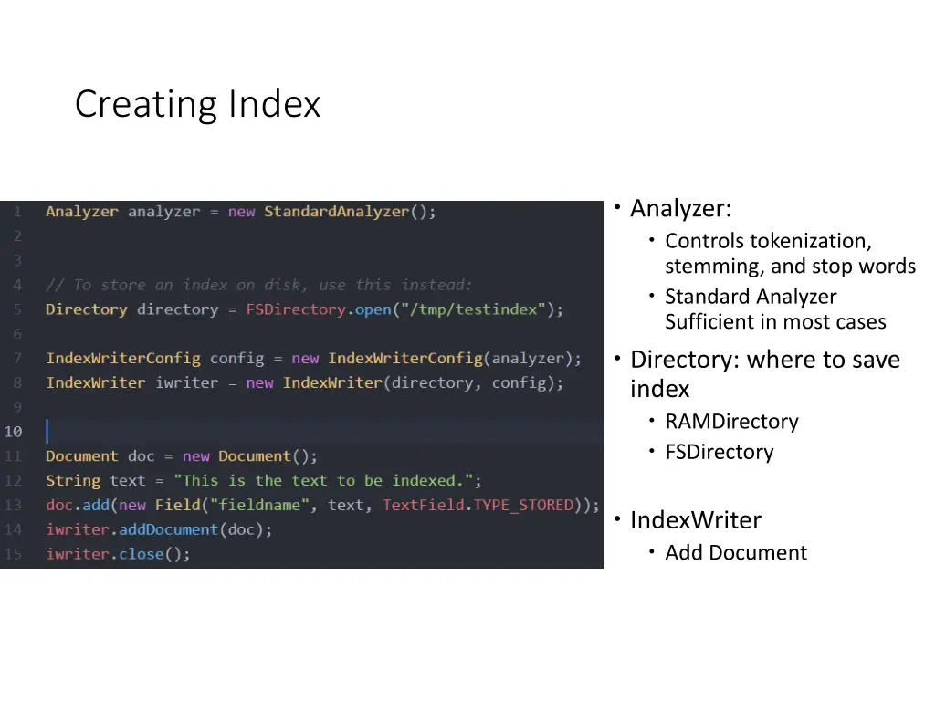 creating index