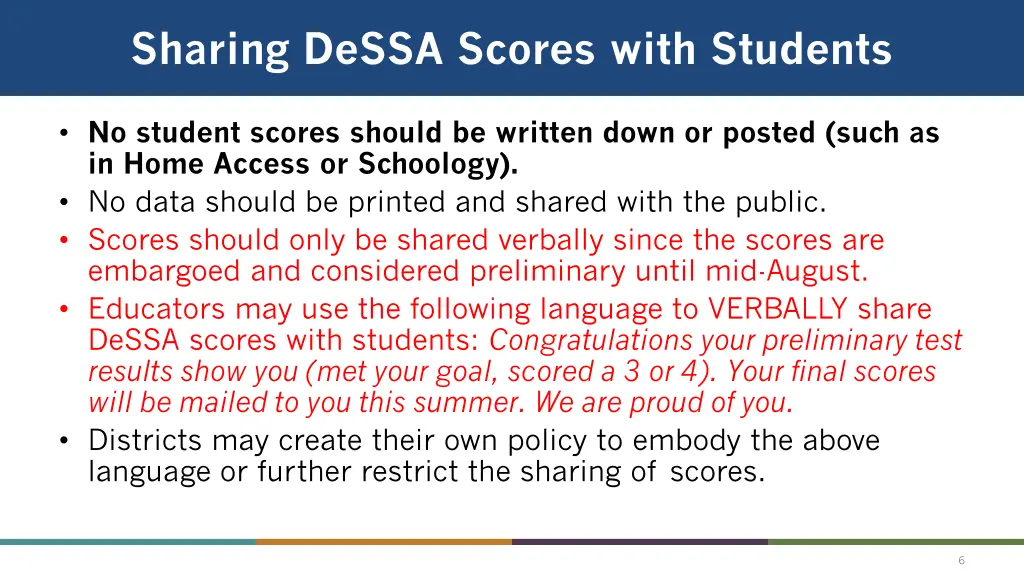 sharing dessa scores with students