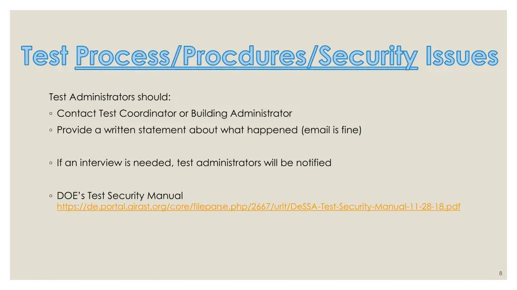 test process procdures security issues