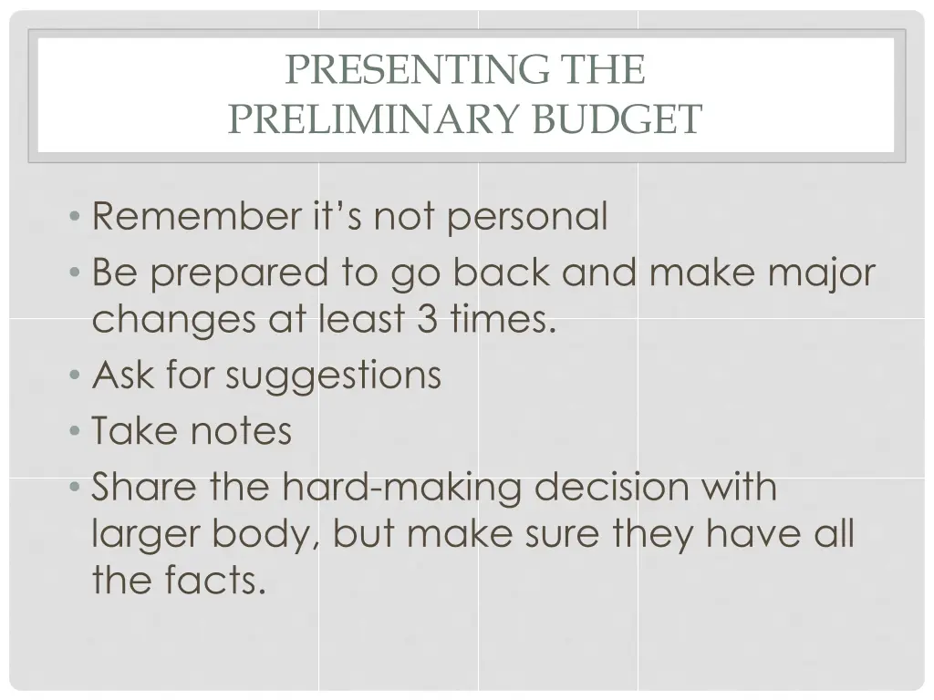 presenting the preliminary budget