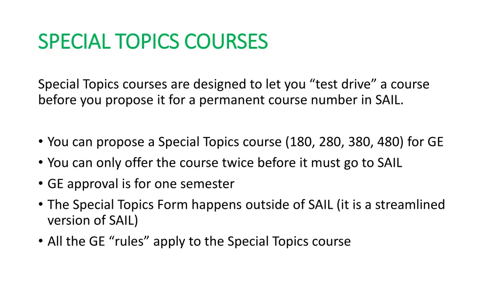 special topics courses special topics courses