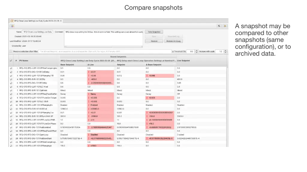 compare snapshots