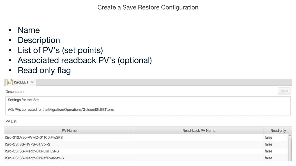 create a save restore configuration 1