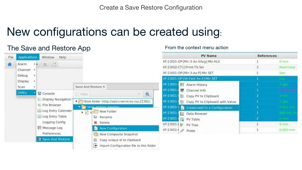 create a save restore configuration