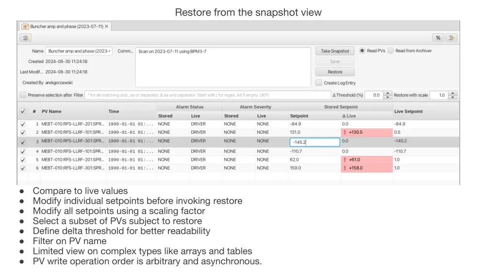 restore from the snapshot view