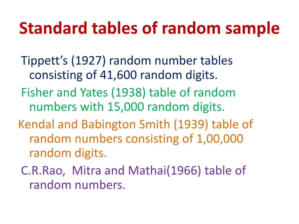 standard tables of random sample