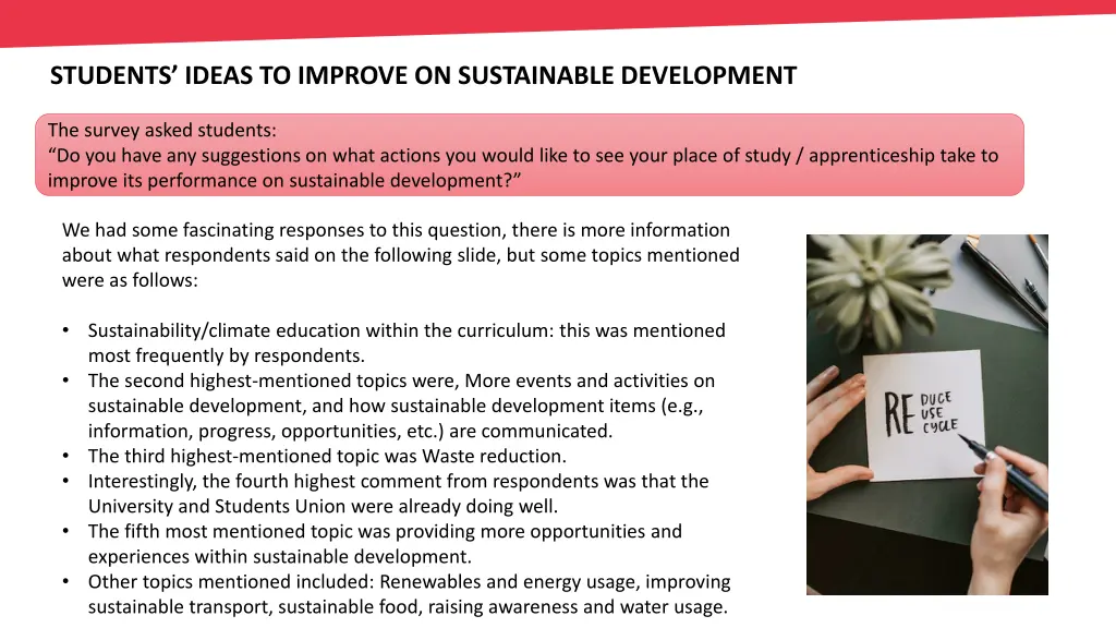 students ideas to improve on sustainable