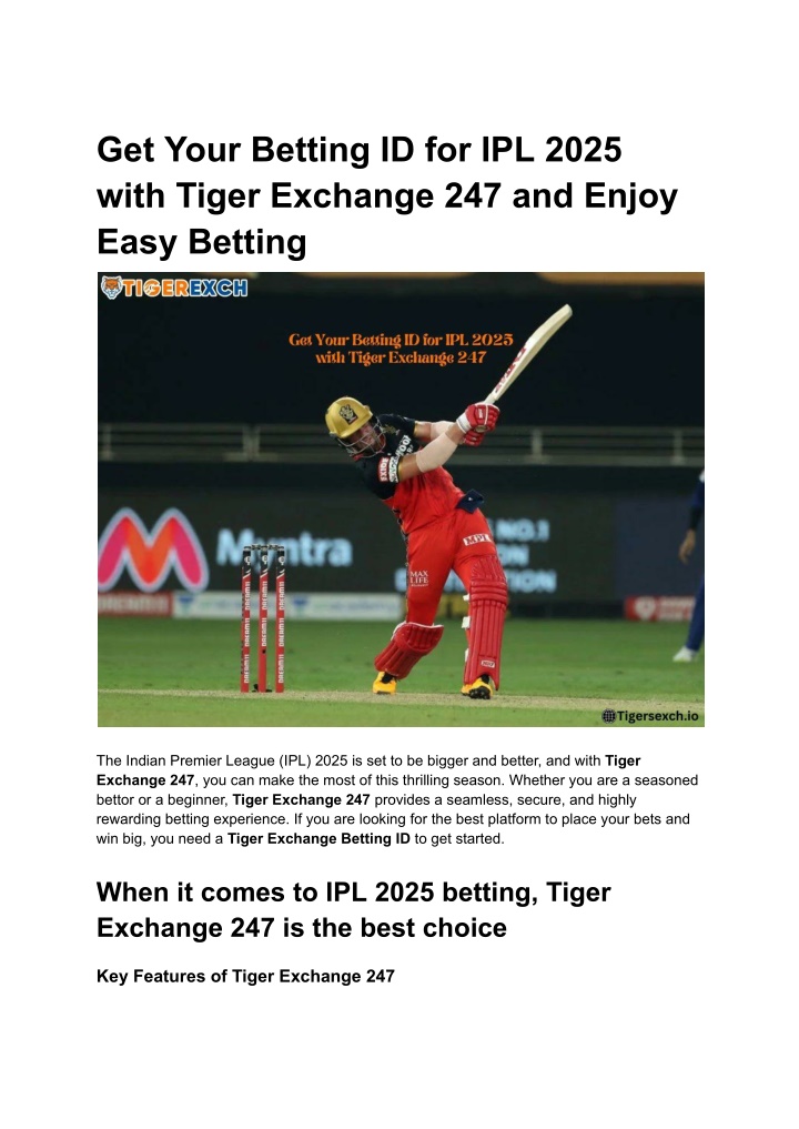 get your betting id for ipl 2025 with tiger