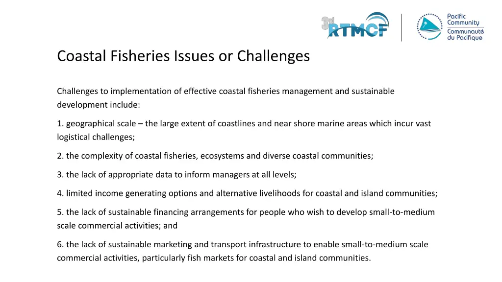coastal fisheries issues or challenges