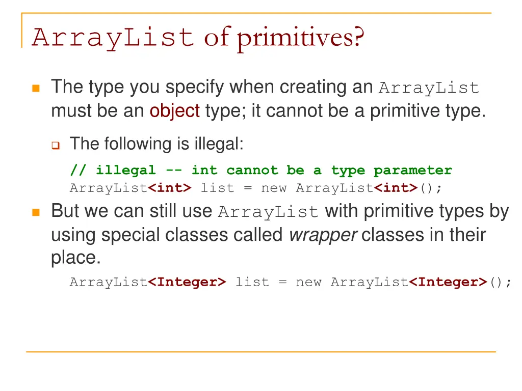 arraylist of primitives