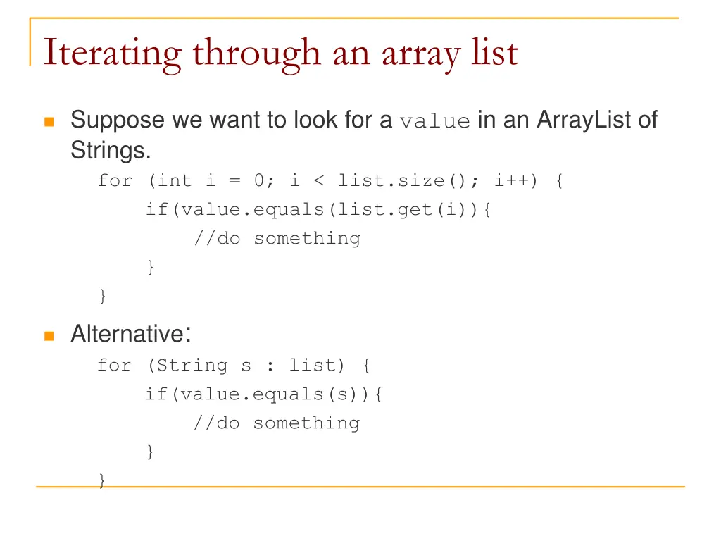 iterating through an array list