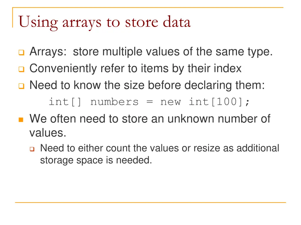 using arrays to store data