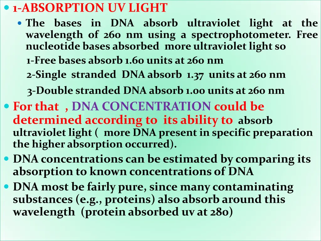 1 absorption uv light the bases in dna absorb