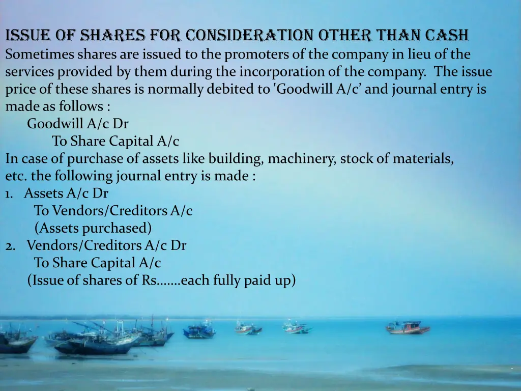 issue of shares for consideration other than cash