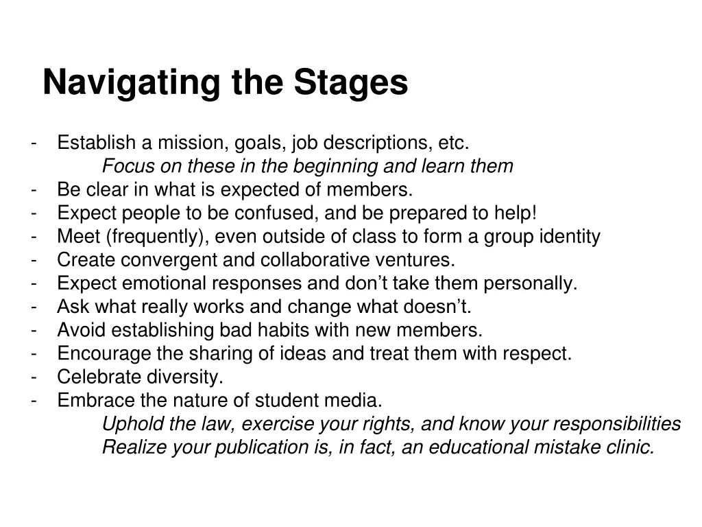 navigating the stages