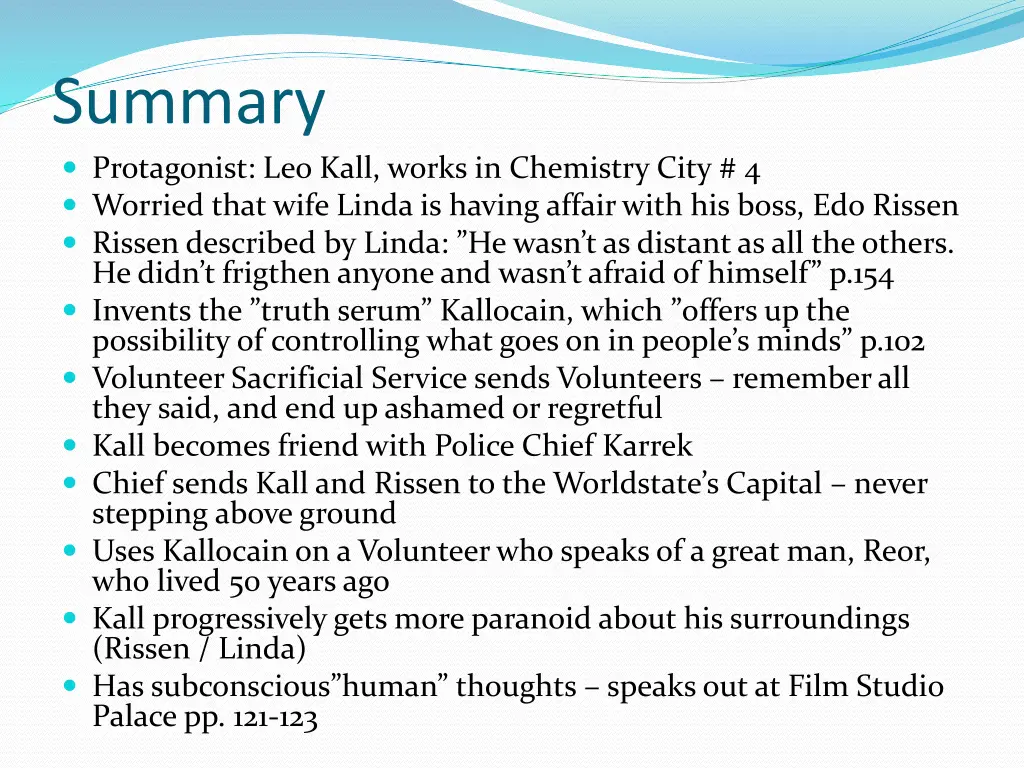 summary protagonist leo kall works in chemistry