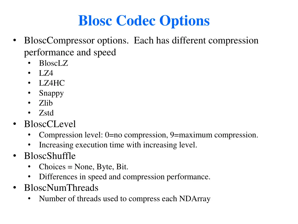 blosc codec options