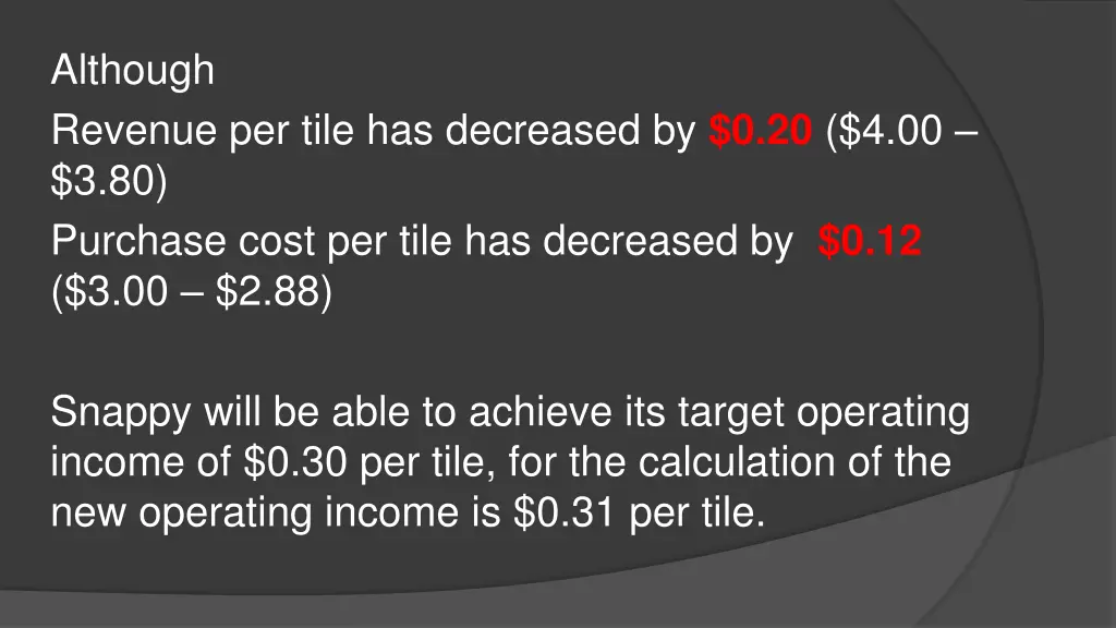although revenue per tile has decreased
