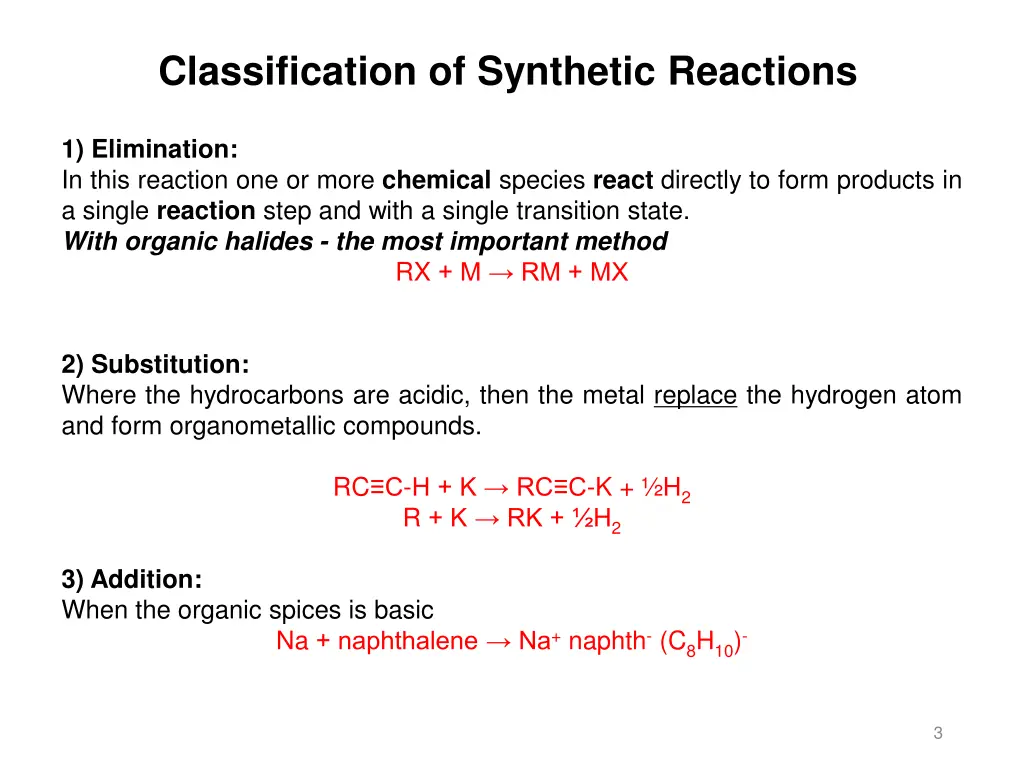 classification of synthetic reactions