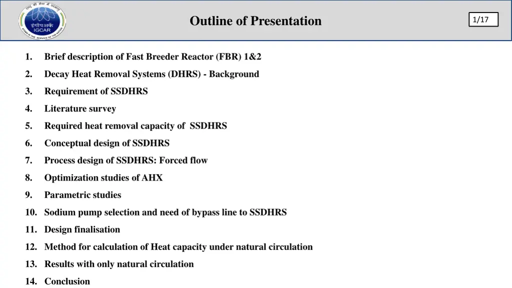 outline of presentation