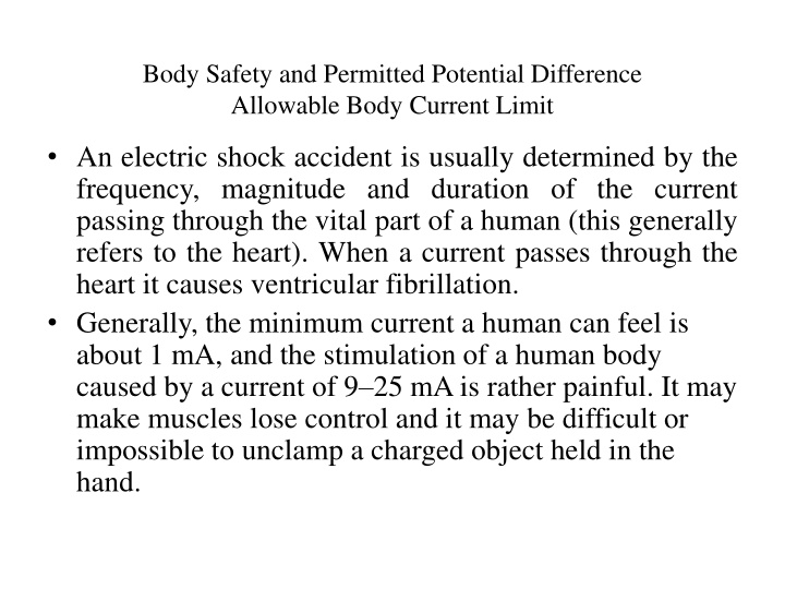 body safety and permitted potential difference