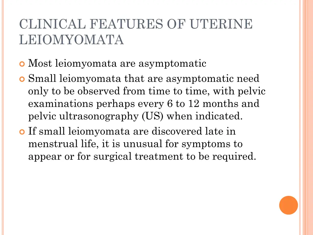 clinical features of uterine leiomyomata