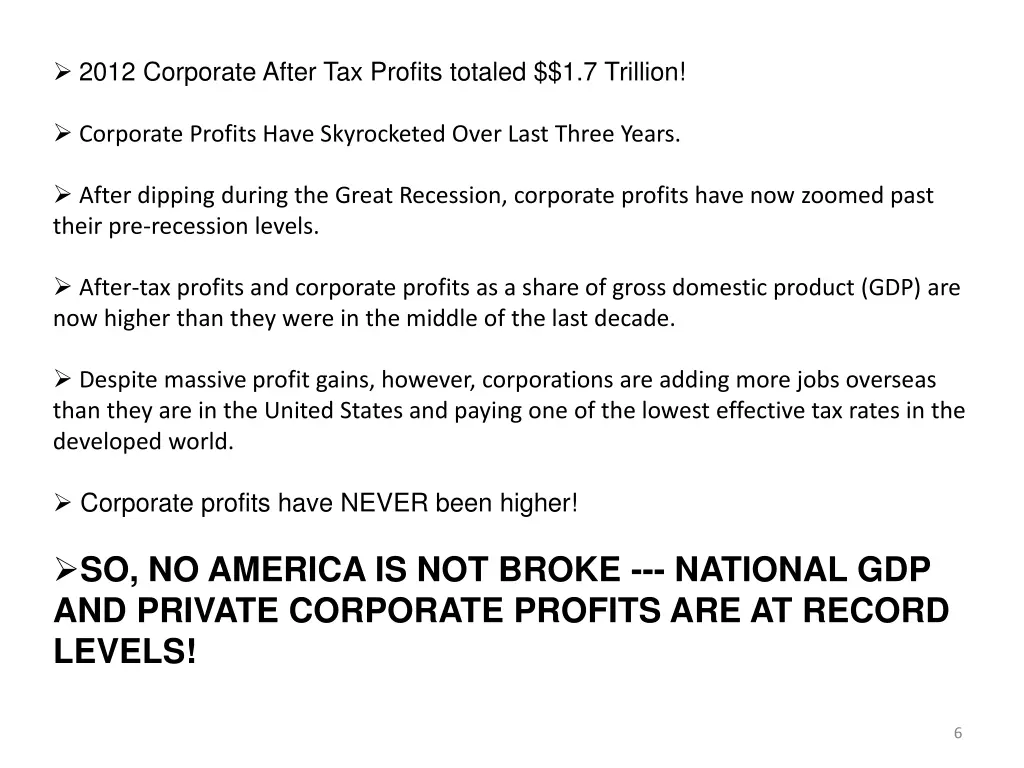 2012 corporate after tax profits totaled